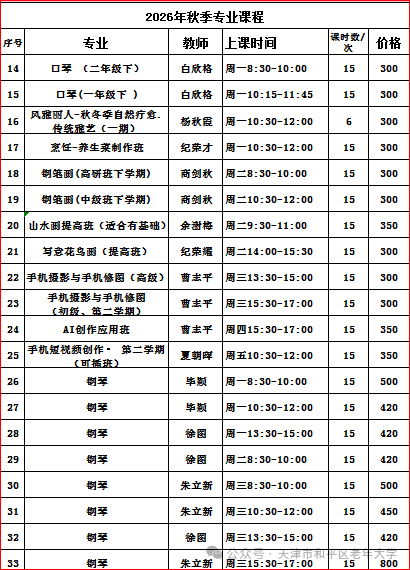 【本地资讯】天津市和平区老年大学2026年秋季班招生简章