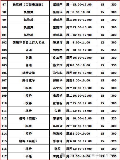【本地资讯】天津市和平区老年大学2026年秋季班课程表一览